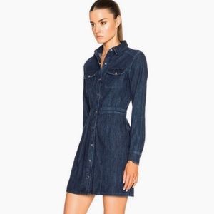 Rag & Bone Denim Dress Dark Rinse Chambray Snap Front Long Sleeve Collared Sz 4